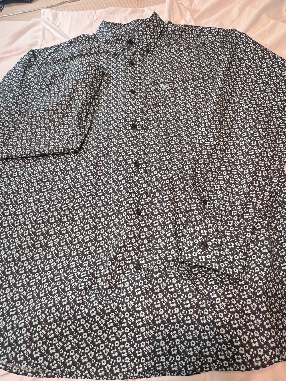 Ariat Black Button-Down Shirt with White Floral Print